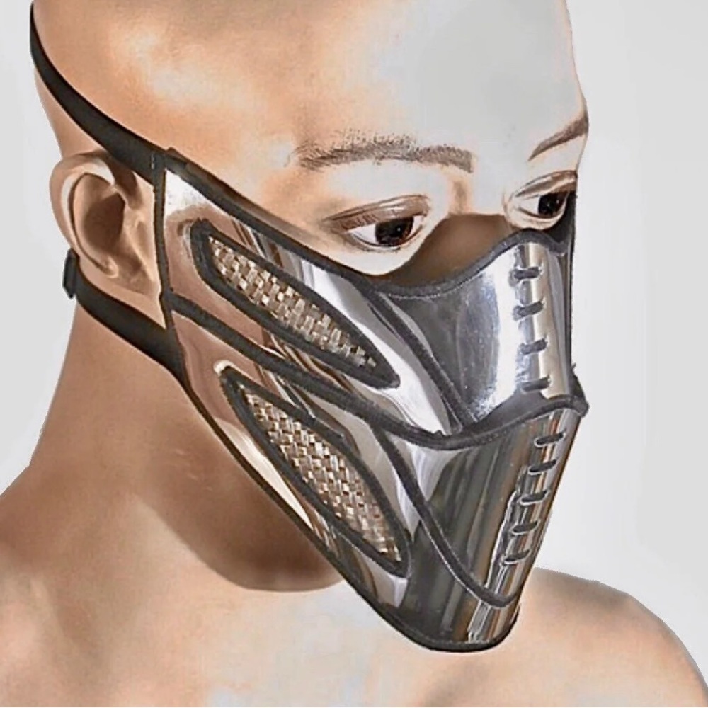 Divamp Couture mad max bayne Chrome Burningman Futuristic Silver Face mask